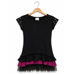 D-Signed by Disney Girls Black Magenta Ruffle Hem Grommet Sleeve Top Size M‎
